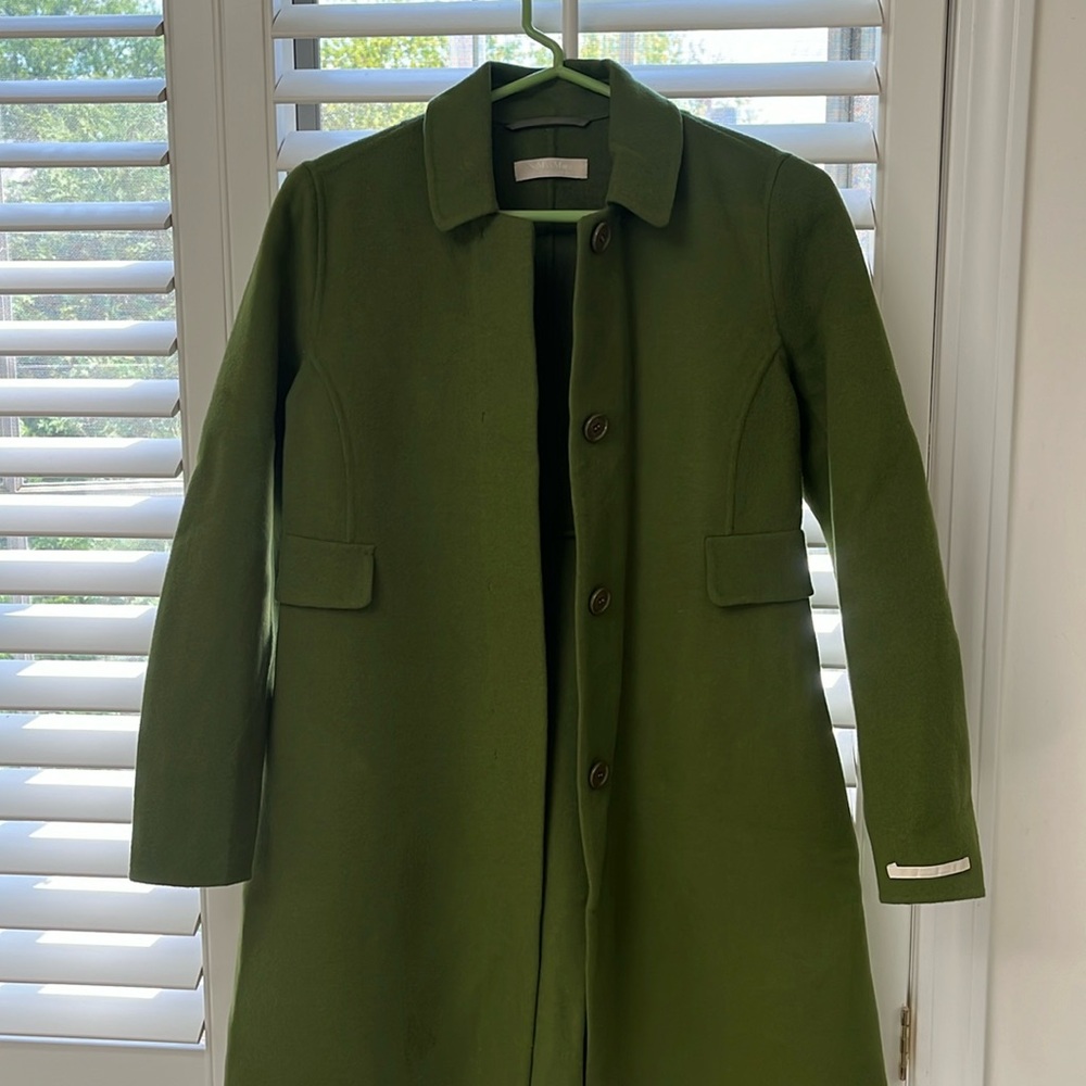 MaxMara maxi trench in pea green.